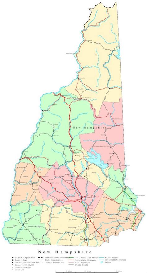 New Hampshire Printable Map Pertaining To Printable Road