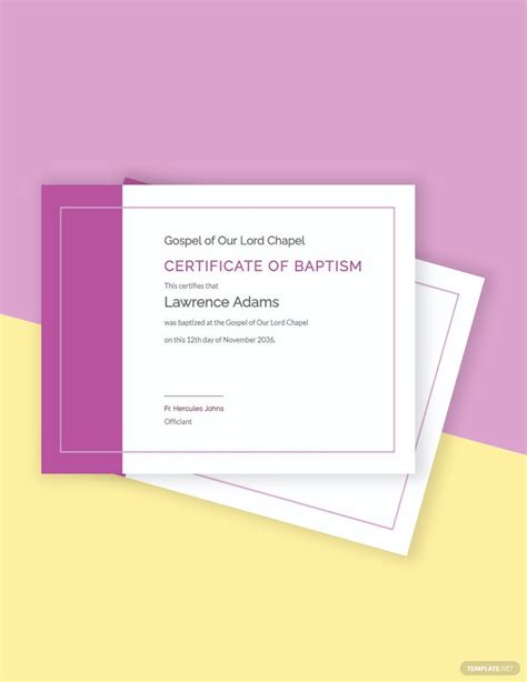 Modern Baptism Certificate Template In Word Pages Publisher Psd