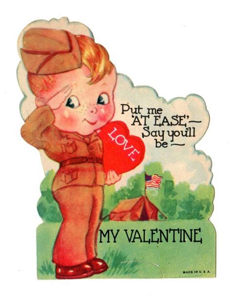 Wwii Military Army Soldier Saluting Says Put Me At Ease Vtg Valentine Card Valentinesday In
