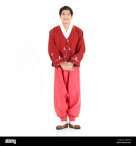 A Korean Man Wearing Hanboek Is Standing Politely Stock Photo Alamy