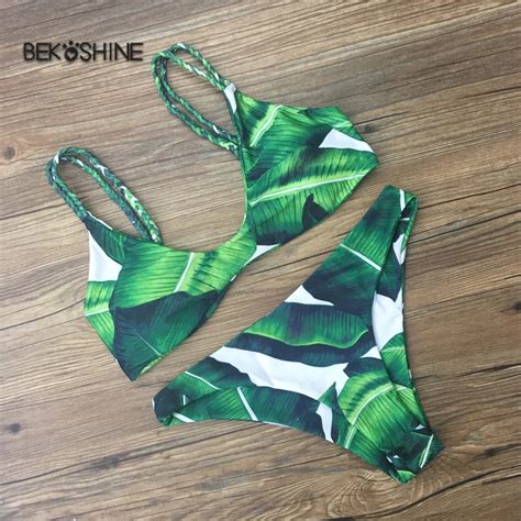 Bekoshine Sexy Beach Bathing Suit For Women Swinsuit Push Up Swimwear Bikini Set 2017 Leaves