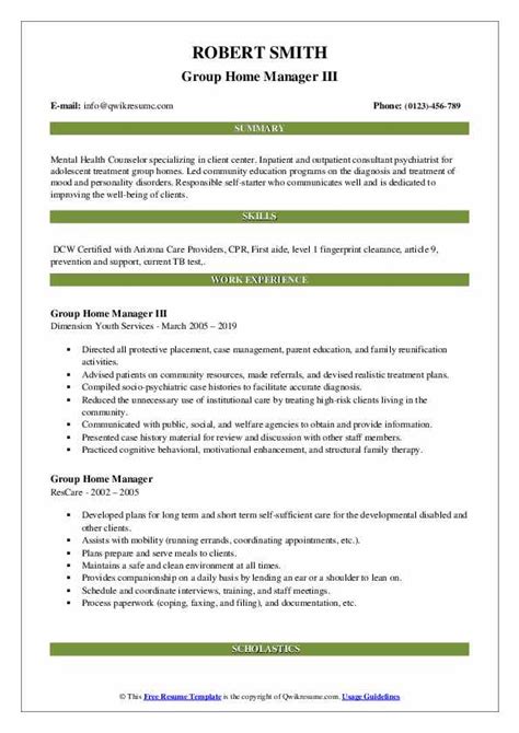 Group Home Manager Resume Samples Qwikresume