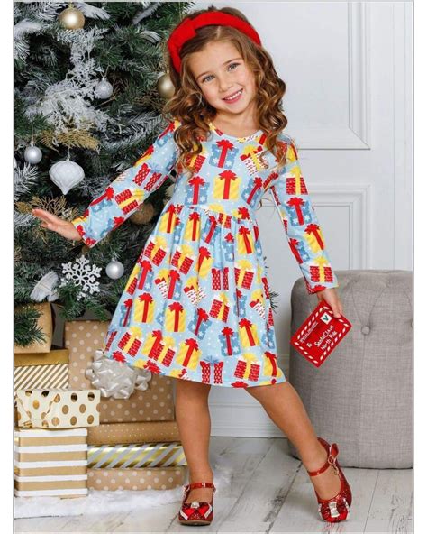 Mia Belle Girls Girls Holiday Dress Printed A Line Long Sleeve