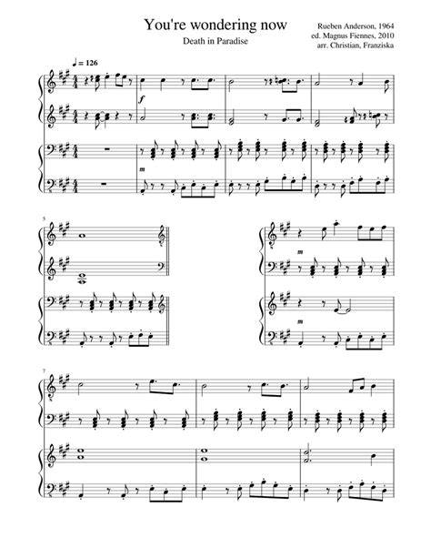 You Re Wondering Now Death In Paradise 2022 Cs Sheet Music For Piano Piano Four Hand