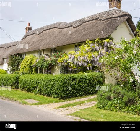 Thatched Cottage In The Village Of Martin Hampshire England Uk Stock