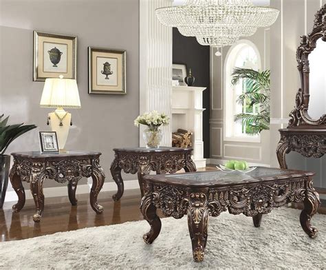 Traditional Coffee Table Set 3 Pcs In Brown Woodglass Traditional