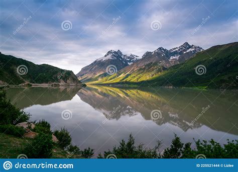 Beautiful Ranwu Lake And Snow Mountains In Summer Stock Photo Image
