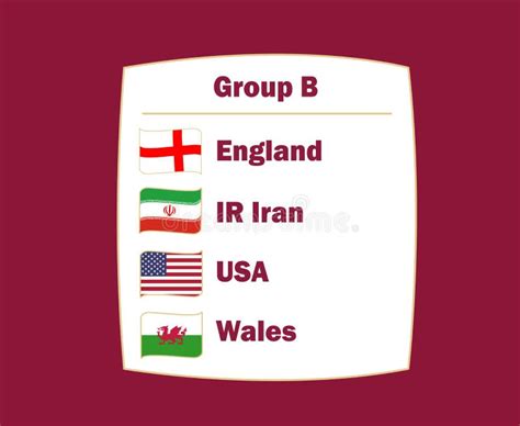 United States England Wales And Iran Flag Ribbon Countries Group B Stock Illustration