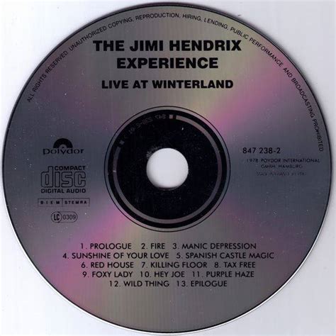 The Jimi Hendrix Experience Live At Winterland 1968 1991 Reissue