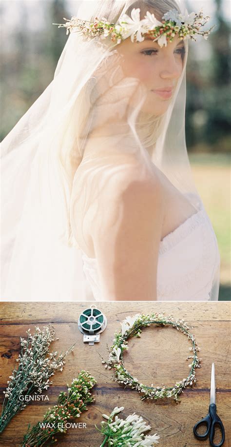 Diy Wedding Flower Crown Over A Drop Veil Flower Crown