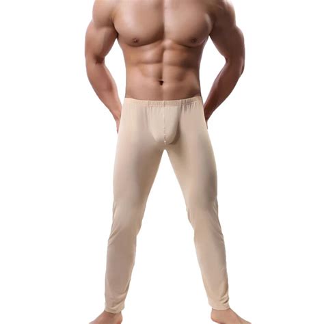 Men Sleep Bottoms Underwear Long Boxer Sexy Mid Waist Sleepwear Sleeping Pants Gyms Fitness