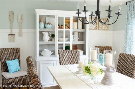 Happy colors from this beach. Modern Coastal Farmhouse Dining Room with Seagrass Chairs ...