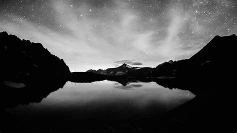 Papel De Parede 1920x1080 Px Lago Panorama Monocromático Noite