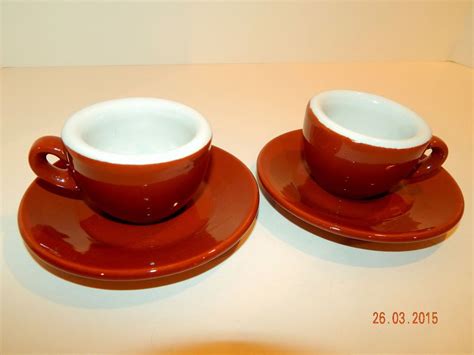 Vintage Nuova Point Brown Espresso Demitasse Cups Saucers Set Of