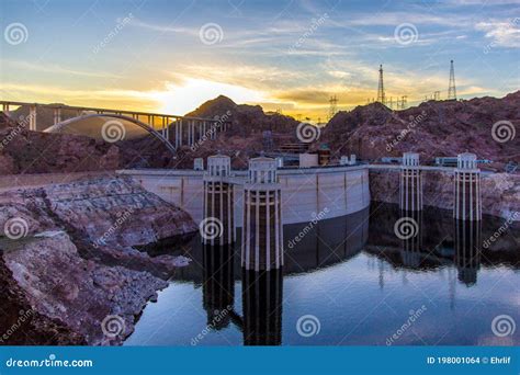 Gorgeous Hoover Dam Sunset Panorama Stock Photo Image Of Icons Mead