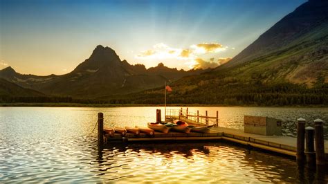 Sunset At Glacier National Park Lakeside Scenery Hd Wallpapers Preview
