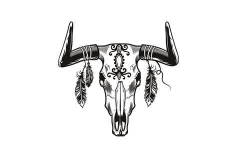 Bull Skull Tattoo Design Monochrome Ele Graphic By Pchvector