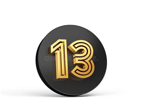 3d Rendering Of A Black And Gold Button With The Number Thirteen Stock
