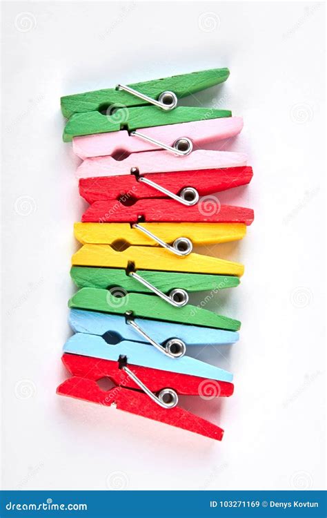 Collection Of Colored Clothes Pegs Stock Image Image Of Element