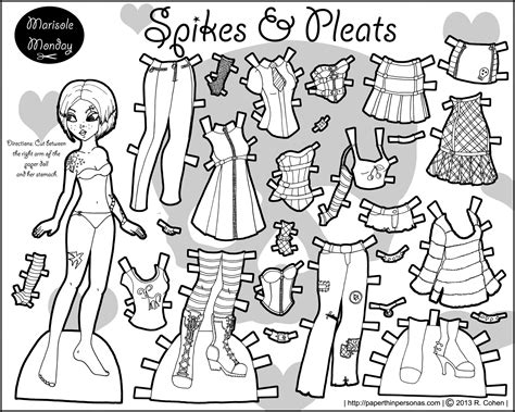 Spikes And Pleats A Punk Fashion Paper Doll In Black And White Paper