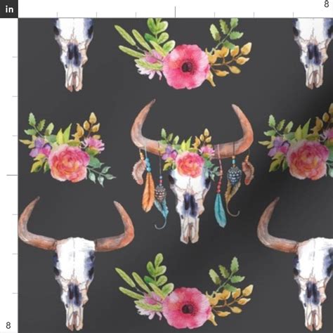 Boho Bull Skull Fabric Flower Bull Skulls By Ohdarkthirty Etsy