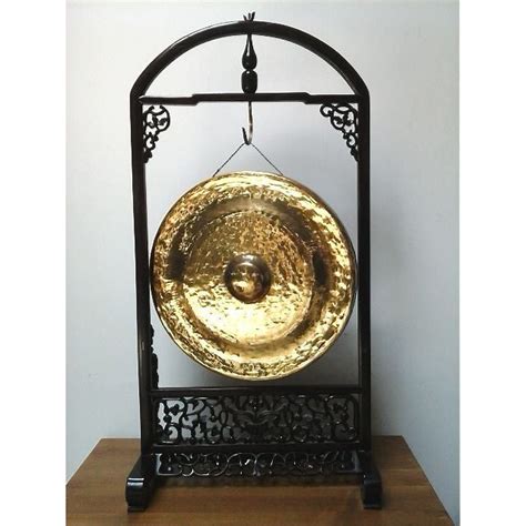 Asian Brass Gong With Carved Rosewood Frame Chairish