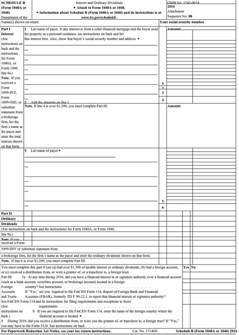 Solved Complete The Schedule B Form 1040a Of 1040 For The