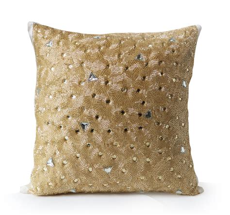 Gold Throw Pillow Beaded Pillows Crystal Embellished Etsy