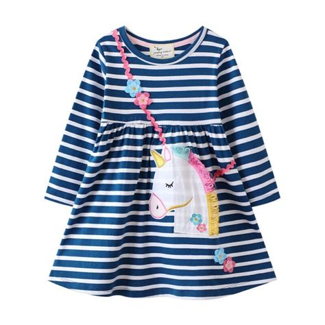 Jumping Meters Long Sleeve Princess Girls Dresses Unicorn Applique