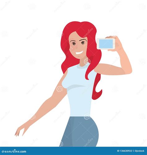 Woman Taking A Selfie With The Mobile Stock Vector Illustration Of