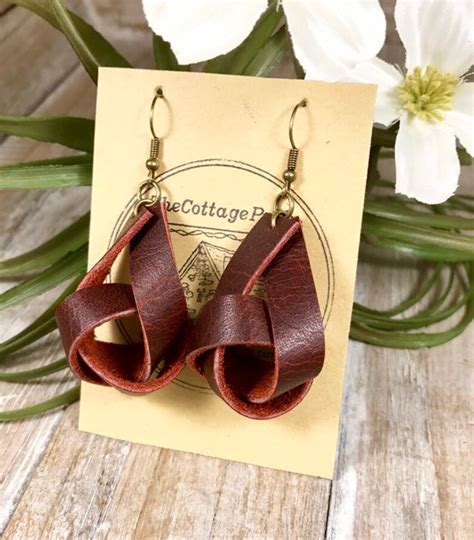 Leather Earrings Knot Leather Knot Earrings Leather Etsy