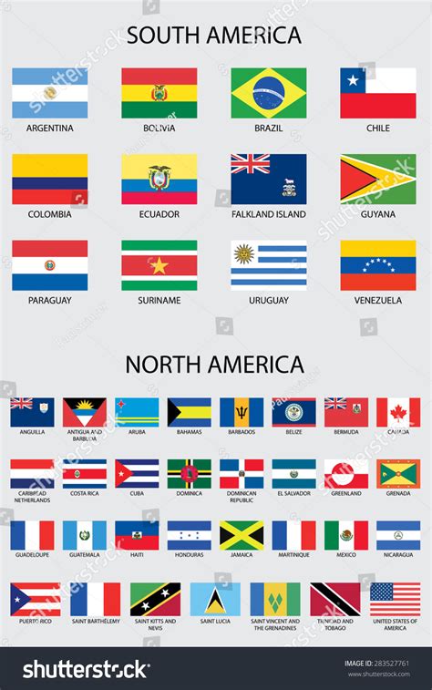 Illustrated Flags From The Continent Of America Stock Vector 283527761