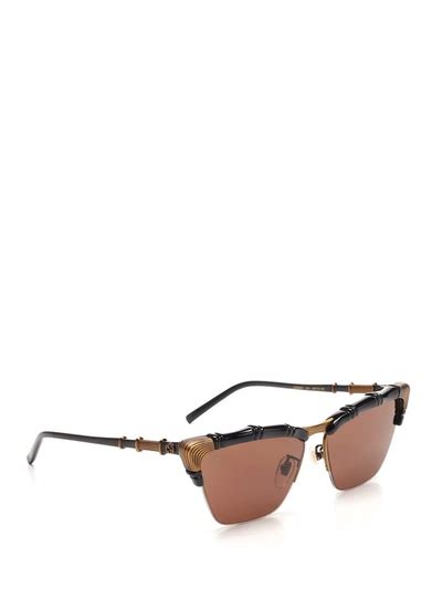 Gucci Bamboo Effect Cat Eye Sunglasses In Black Modesens