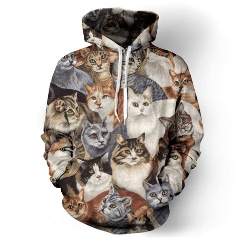 Winter 3d Print Hoodies Cute Cat Pattern Couple Clothes Women Long