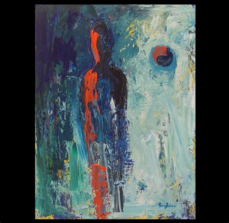 Original Abstract Contemporary Figure Painting Red Blue By Benwill