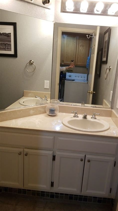 Shoppers saved an average of $100+. White painted oak cabinets Pebble grey walls Bathroom remodel | Painting oak cabinets, Oak ...