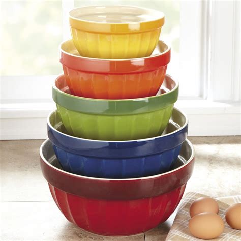 Chefs 5 Piece Stoneware Mixing Bowl Set Multicolor Ceramic Mixing