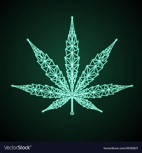 Neon Cannabis Leaf Geometric Sign Helm Icon Vector Image