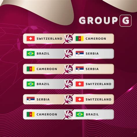 Groupe G Qatar 2022 Drapeaux Et Calendriers De La Coupe Du Monde De