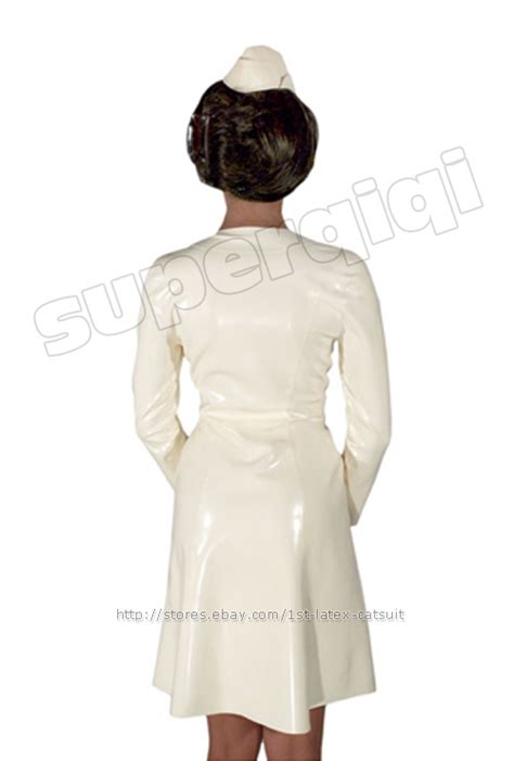 New 100 Latexrubber 45mm Nurse Uniform Dress Suit Catsuit Clothing Hat White Ebay