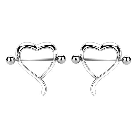 2pcs Fashion Womens Nipple Rings Heart Nipple Piercing Jewelry