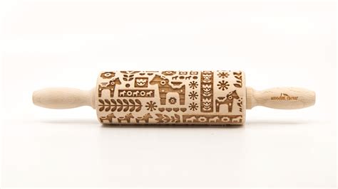 No R261 Dala Horse Mix Embossing Rolling Pin Engraved Rolling Pin