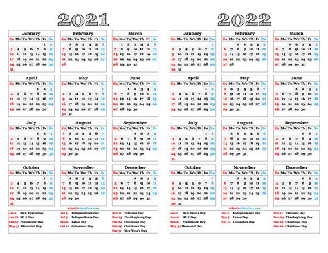 One Month Calendar 2021 2022 Calendar