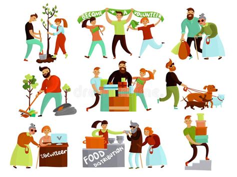 volunteering situations cartoon collection stock vector illustration of lifestyle service