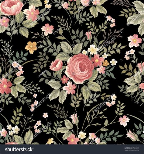 Brown, white, and black floral pattern illustration. Seamless Floral Pattern Roses On Black Stock Vector ...