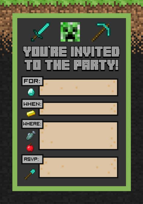 Party Invites — Wk Minecraft Party Invitations Diy Minecraft