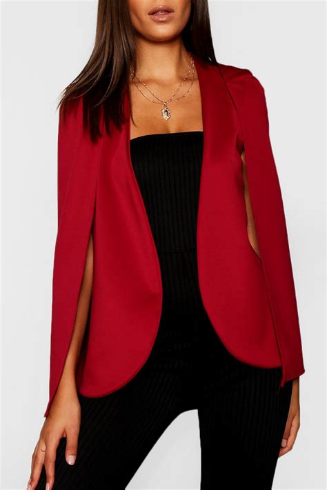 tall cape blazer boohoo in 2020 red blazer outfit womens fashion blazer blazer outfits for