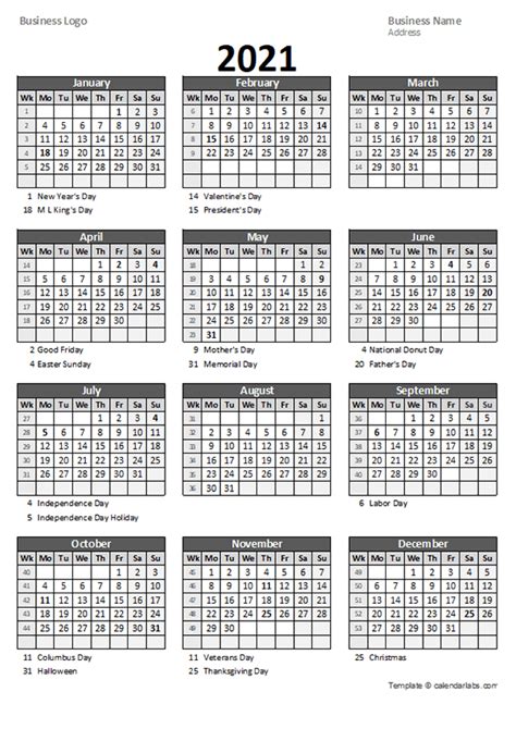 2021 Calendar With Week Number Printable Free Printable 2021 Yearly