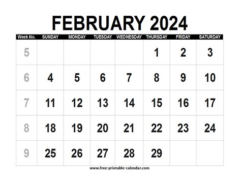 Blank Calendar 2024 February Free Printable