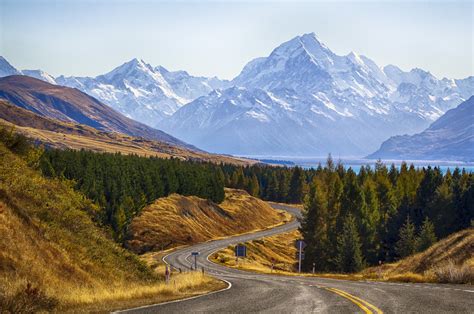 Cook Parks New Zealand Mountains Roads Scenery Hd Wallpaper